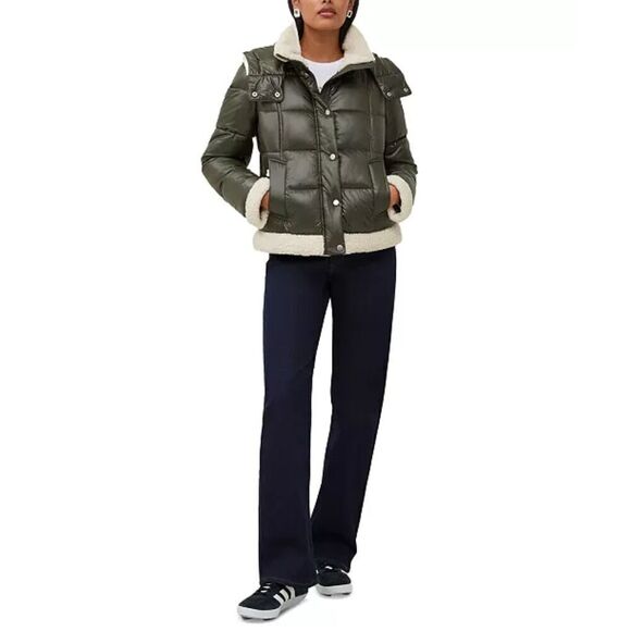 French Connection Green Sherpa Trim Puffer Coat Women's Size XL - Picture 2 of 13